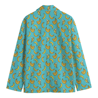 Turquoise Banana Pattern Print Men's Blazer