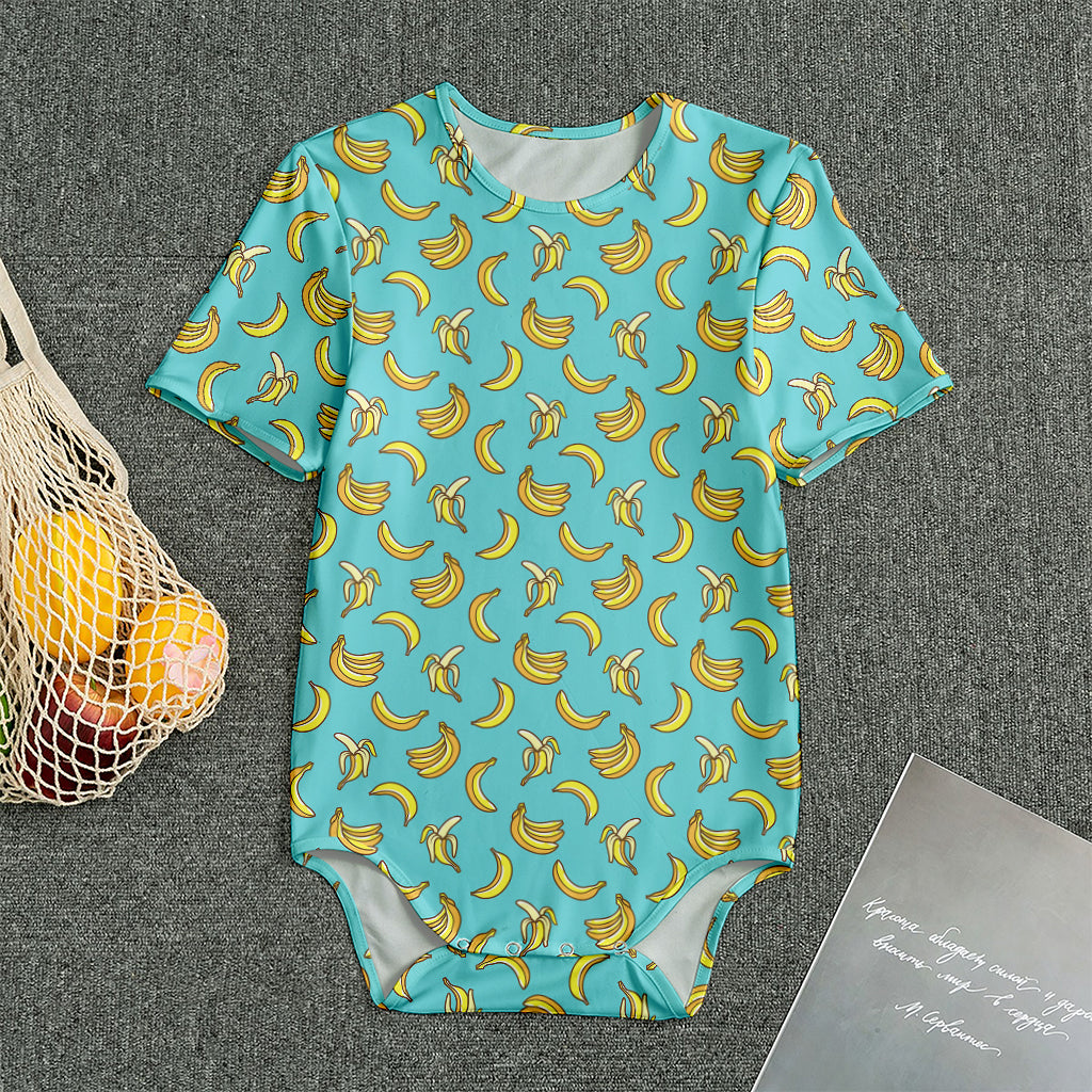 Turquoise Banana Pattern Print Men's Bodysuit