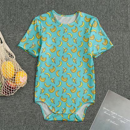 Turquoise Banana Pattern Print Men's Bodysuit
