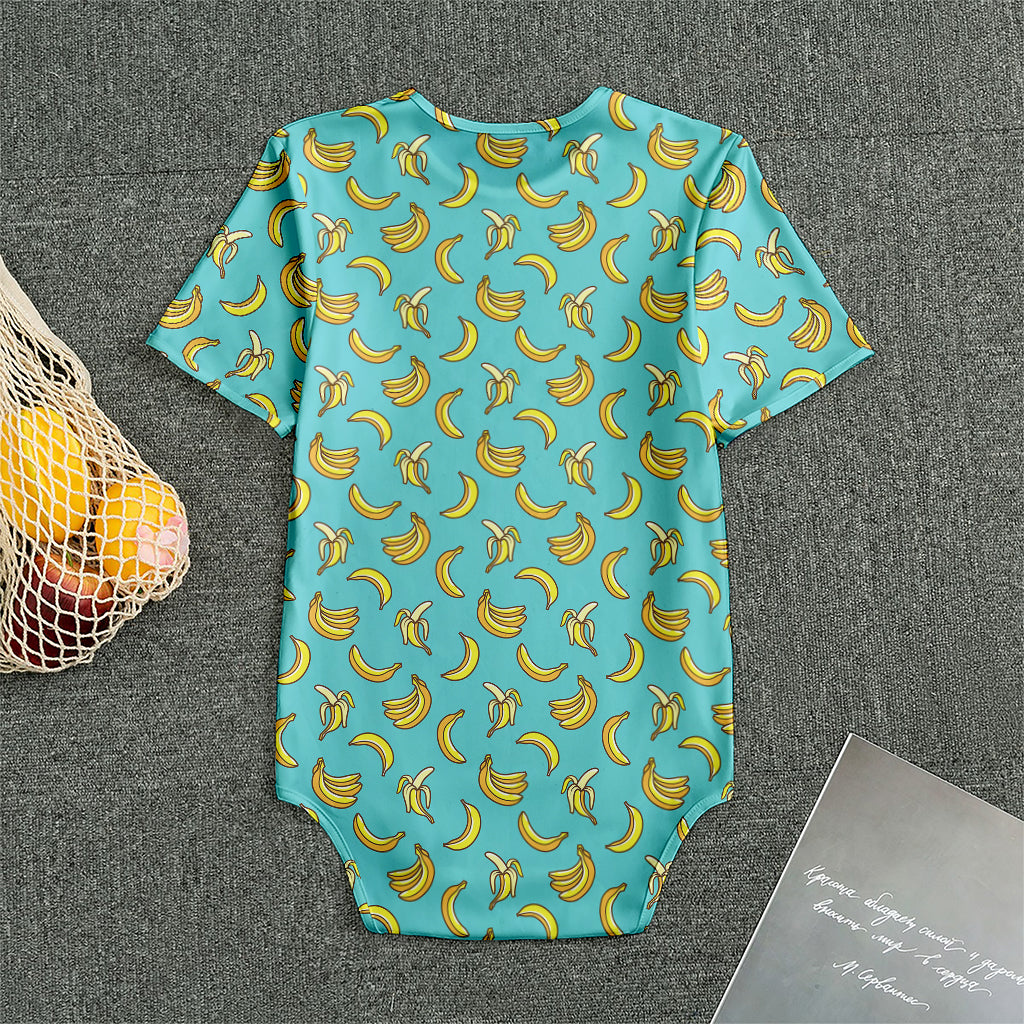 Turquoise Banana Pattern Print Men's Bodysuit