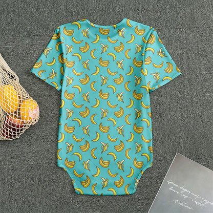 Turquoise Banana Pattern Print Men's Bodysuit