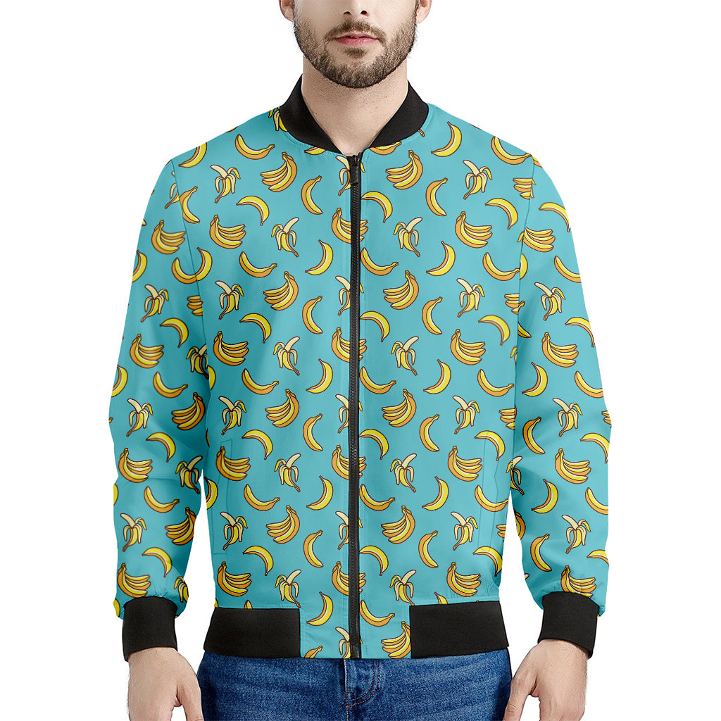 Turquoise Banana Pattern Print Men's Bomber Jacket