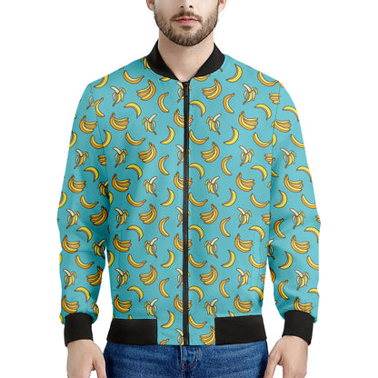Turquoise Banana Pattern Print Men's Bomber Jacket