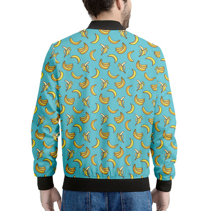 Turquoise Banana Pattern Print Men's Bomber Jacket