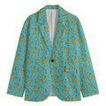 Turquoise Banana Pattern Print Men's Cotton Blazer