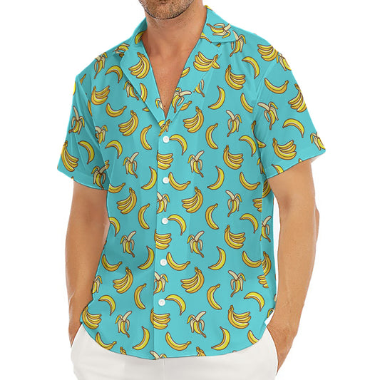 Turquoise Banana Pattern Print Men's Deep V-Neck Shirt