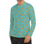 Turquoise Banana Pattern Print Men's Long Sleeve Rash Guard