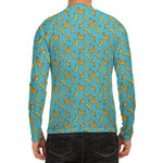 Turquoise Banana Pattern Print Men's Long Sleeve Rash Guard