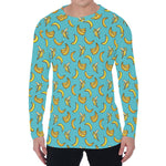 Turquoise Banana Pattern Print Men's Long Sleeve T-Shirt