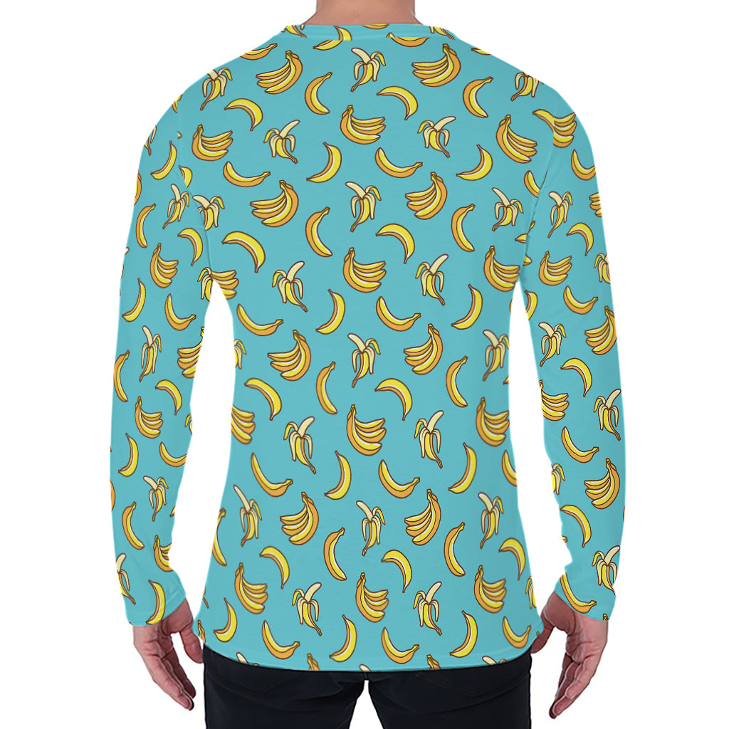 Turquoise Banana Pattern Print Men's Long Sleeve T-Shirt