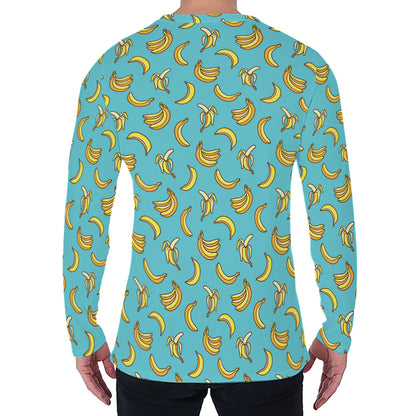 Turquoise Banana Pattern Print Men's Long Sleeve T-Shirt