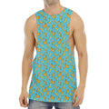 Turquoise Banana Pattern Print Men's Muscle Tank Top