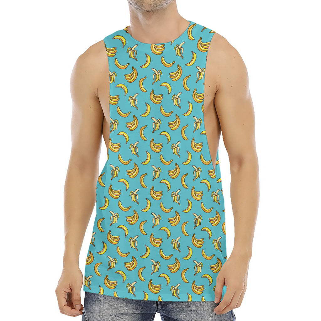 Turquoise Banana Pattern Print Men's Muscle Tank Top