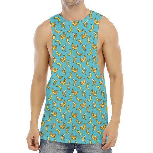 Turquoise Banana Pattern Print Men's Muscle Tank Top
