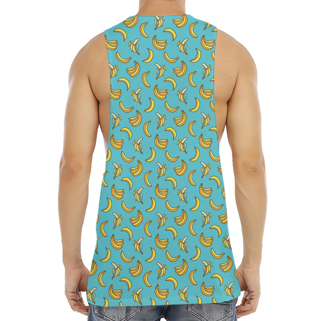 Turquoise Banana Pattern Print Men's Muscle Tank Top