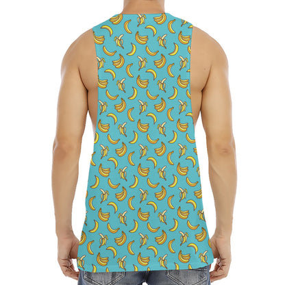 Turquoise Banana Pattern Print Men's Muscle Tank Top