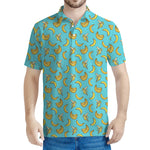 Turquoise Banana Pattern Print Men's Polo Shirt