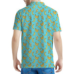 Turquoise Banana Pattern Print Men's Polo Shirt
