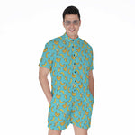 Turquoise Banana Pattern Print Men's Rompers