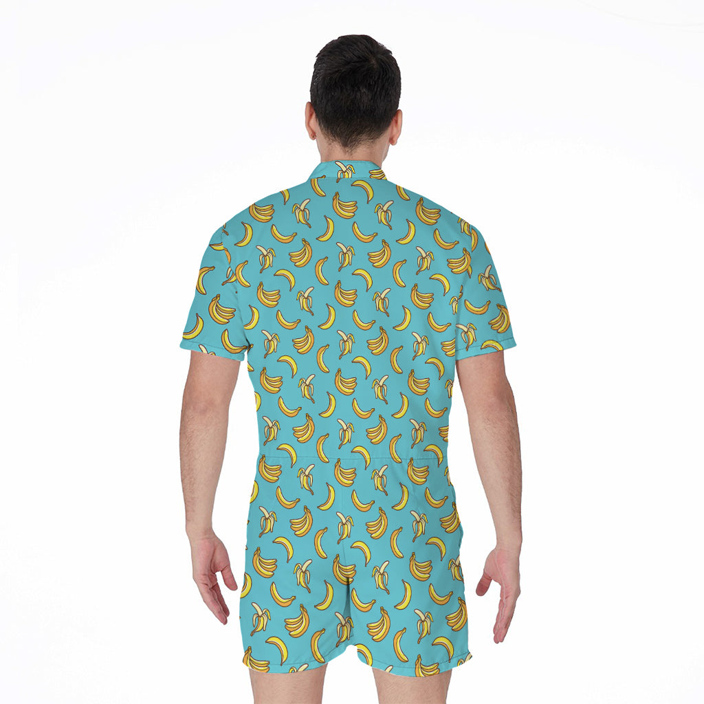 Turquoise Banana Pattern Print Men's Rompers