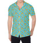 Turquoise Banana Pattern Print Men's Shirt