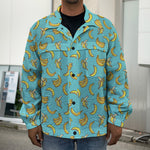 Turquoise Banana Pattern Print Men's Shirt Jacket