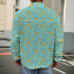 Turquoise Banana Pattern Print Men's Shirt Jacket