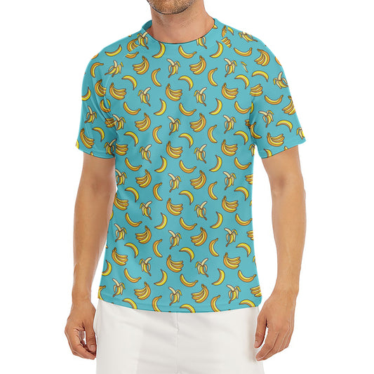 Turquoise Banana Pattern Print Men's Short Sleeve Rash Guard