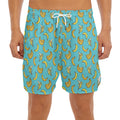 Turquoise Banana Pattern Print Men's Split Running Shorts