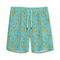 Turquoise Banana Pattern Print Men's Athletic Shorts
