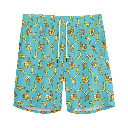Turquoise Banana Pattern Print Men's Sports Shorts