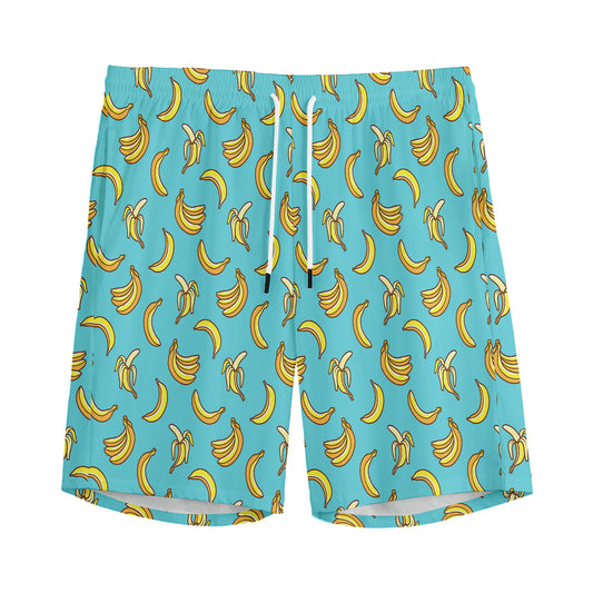 Turquoise Banana Pattern Print Men's Sports Shorts