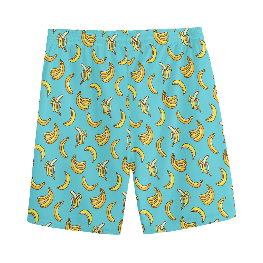 Turquoise Banana Pattern Print Men's Sports Shorts