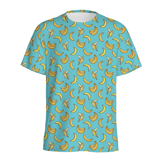 Turquoise Banana Pattern Print Men's Sports T-Shirt