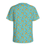 Turquoise Banana Pattern Print Men's Sports T-Shirt