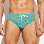 Turquoise Banana Pattern Print Men's Swim Briefs