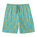 Turquoise Banana Pattern Print Men's Swim Trunks