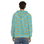 Turquoise Banana Pattern Print Men's Velvet Pullover Hoodie