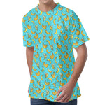 Turquoise Banana Pattern Print Men's Velvet T-Shirt