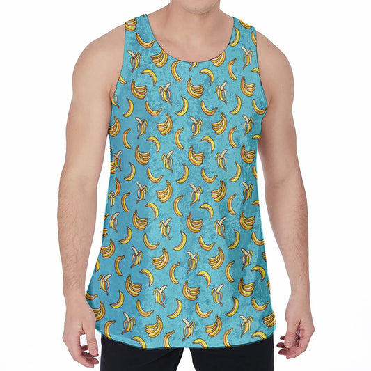 Turquoise Banana Pattern Print Men's Velvet Tank Top