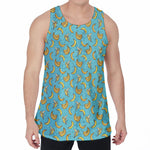 Turquoise Banana Pattern Print Men's Velvet Tank Top