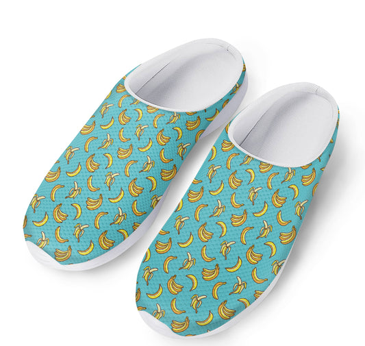 Turquoise Banana Pattern Print Mesh Casual Shoes