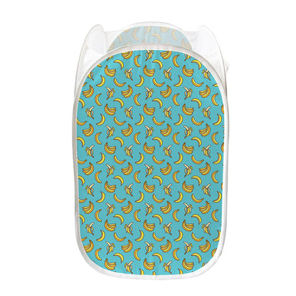 Turquoise Banana Pattern Print Mesh Laundry Hamper