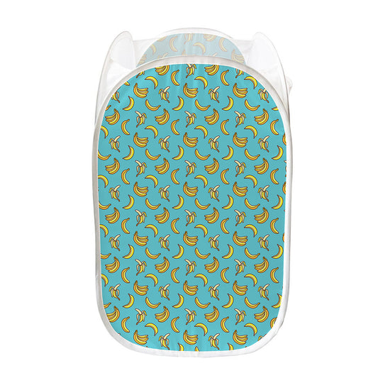 Turquoise Banana Pattern Print Mesh Laundry Hamper