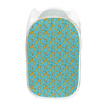 Turquoise Banana Pattern Print Mesh Laundry Hamper