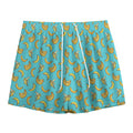 Turquoise Banana Pattern Print Mesh Shorts