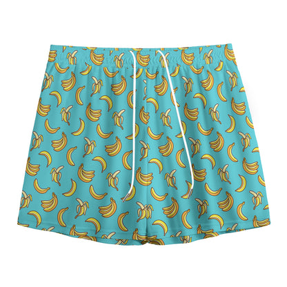 Turquoise Banana Pattern Print Mesh Shorts
