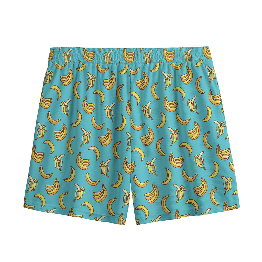 Turquoise Banana Pattern Print Mesh Shorts