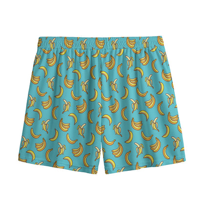 Turquoise Banana Pattern Print Mesh Shorts