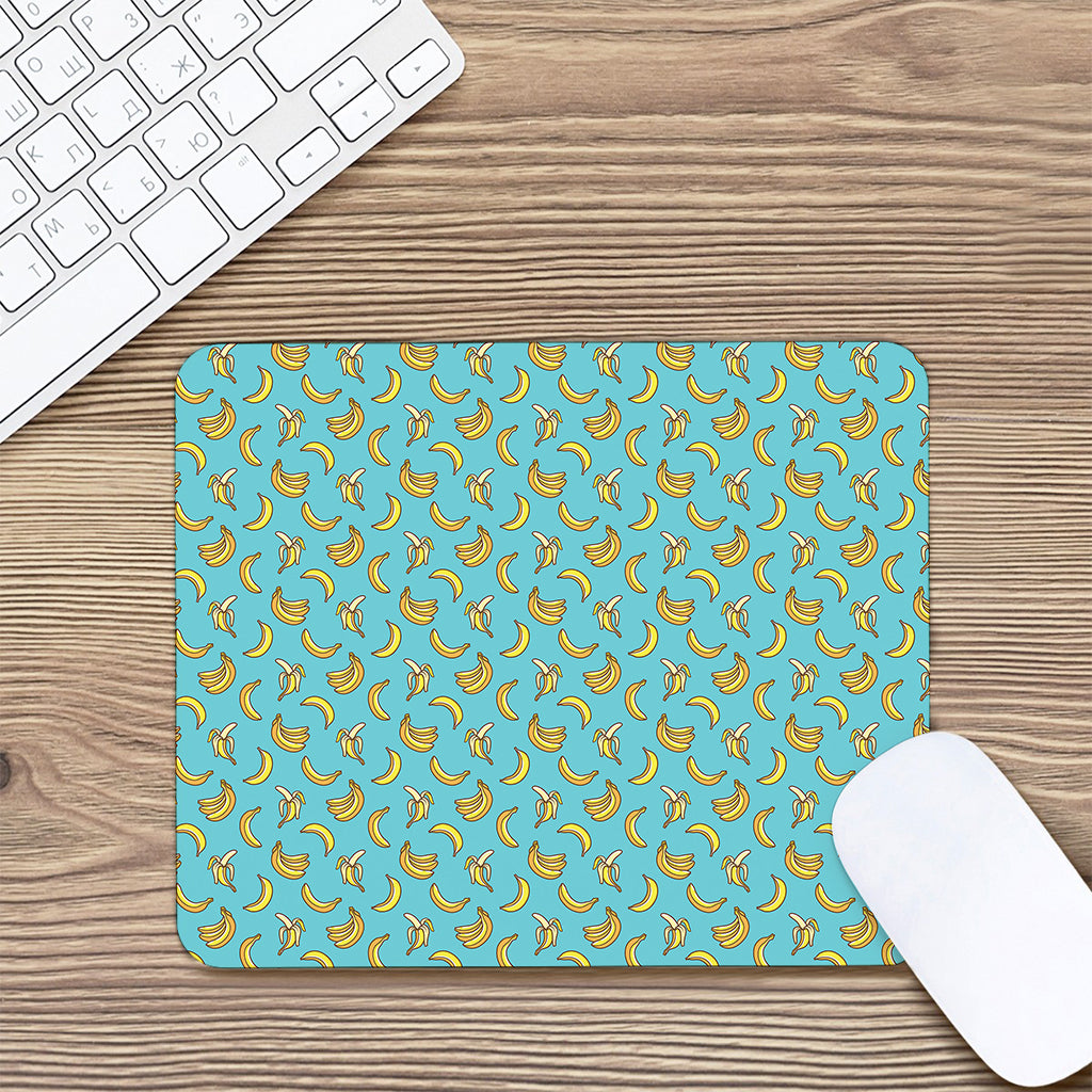Turquoise Banana Pattern Print Mouse Pad